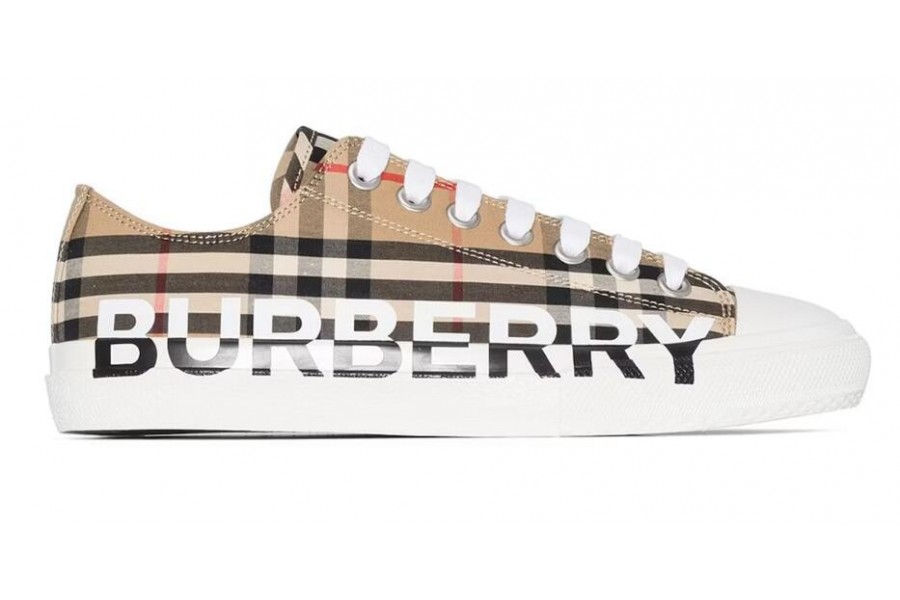 Burberry Logo Print Vintage Check Cotton Sneakers Archive Beige